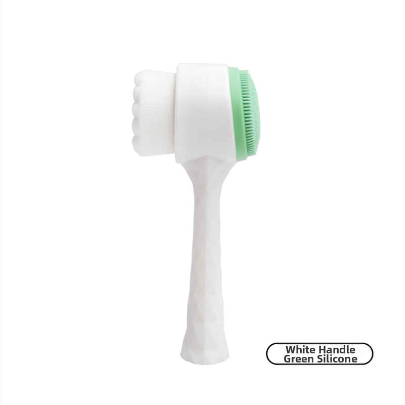 Tvár čistiaca kefka s elektroplatinovou rukoväťou a mäkkými silikónovými vláknami – dvojstranná stojaca kefka na čistenie pórov a odličovanie make-upu, nie je elektrická, bez vibrácií, vhodná pre všetky typy pleti