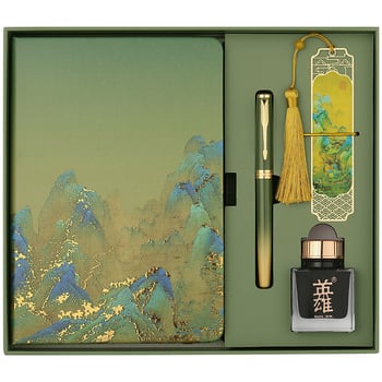 Bilježnica i olovka u darovnoj kutiji, u retro kineskom stilu, s graviranjem logotipa i personalizacijom (Brand HERO/HEROES; Metalno kućište; Vrh igle od iridija; Sustav napajanja tintom: rotirajući apsorber; Model Hero Thousand Miles)