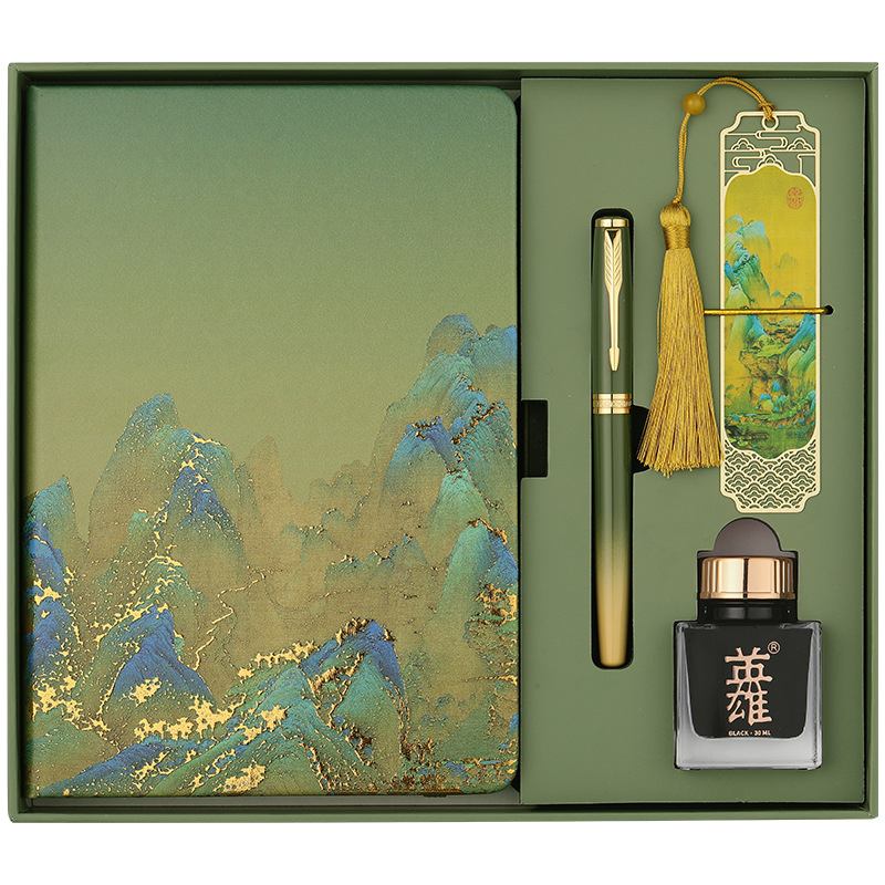 Bilježnica i olovka u darovnoj kutiji, u retro kineskom stilu, s graviranjem logotipa i personalizacijom (Brand HERO/HEROES; Metalno kućište; Vrh igle od iridija; Sustav napajanja tintom: rotirajući apsorber; Model Hero Thousand Miles)