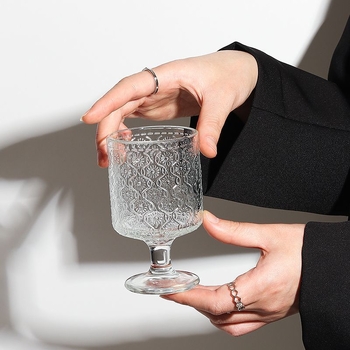 Čaša za vino s reljefom suncokreta, dugačka noga, bezolovni kristal, novi kineski stil