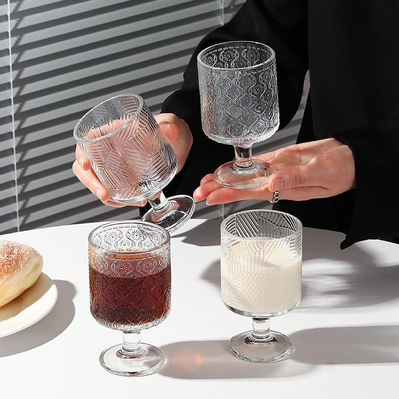 Čaša za vino s reljefom suncokreta, dugačka noga, bezolovni kristal, novi kineski stil