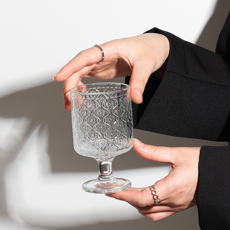 Čaša za vino s reljefom suncokreta, dugačka noga, bezolovni kristal, novi kineski stil