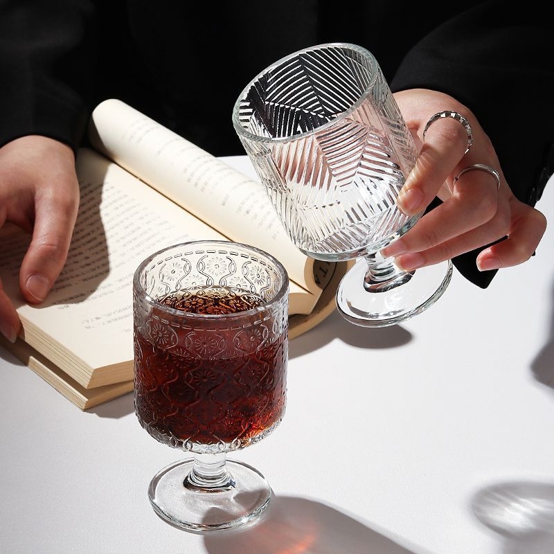 Čaša za vino s reljefom suncokreta, dugačka noga, bezolovni kristal, novi kineski stil