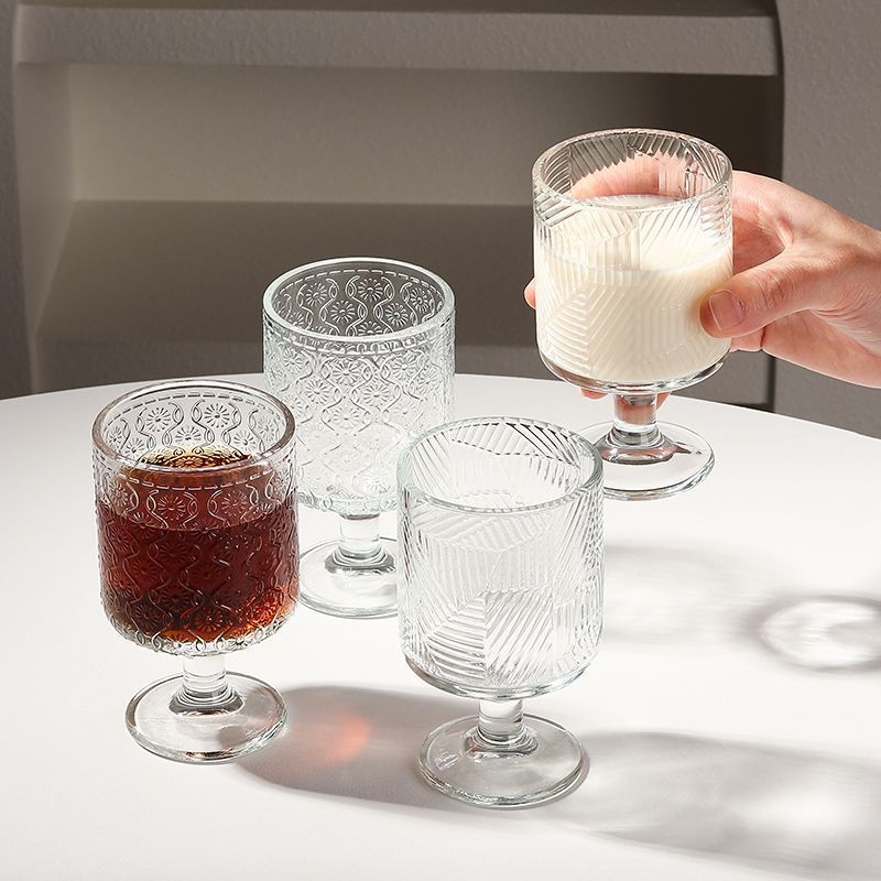 Čaša za vino s reljefom suncokreta, dugačka noga, bezolovni kristal, novi kineski stil