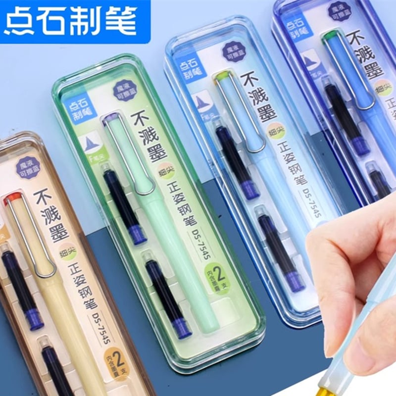 Dotted Stone 754S stilou pentru caligrafie pentru elevi, vârf metalic F, corp din plastic, sistem de alimentare cu cerneală în lichid direct, sac de cerneală înlocuibil