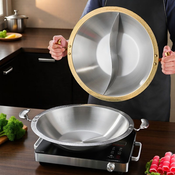 Nehrđajući čelični lonac za hot pot za restoran, kompatibilan s indukcijskim pločama, višeslojno dno, zapremina 2.1–10 L, težina oko 2 kg