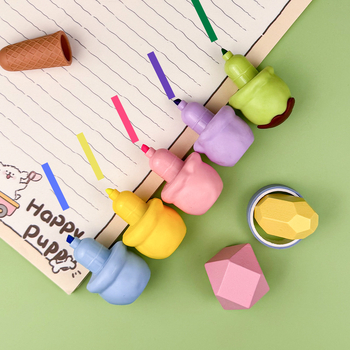 KOMI Marker za isticanje u obliku korneta sladoleda – plastično tijelo, model K-830-MKL, veleprodajno pakiranje, 30 kom. po vrećici, 300 kom. po kutiji, jednostrani, s otisnutim logom