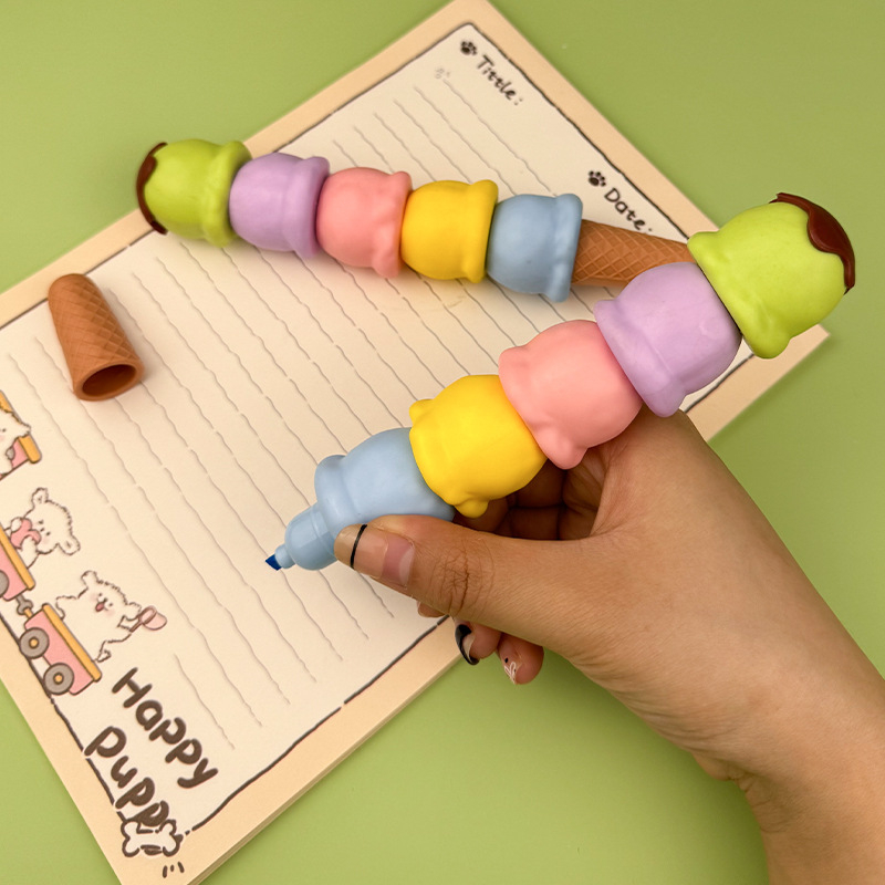 KOMI Marker za isticanje u obliku korneta sladoleda – plastično tijelo, model K-830-MKL, veleprodajno pakiranje, 30 kom. po vrećici, 300 kom. po kutiji, jednostrani, s otisnutim logom