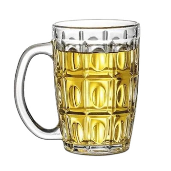 Pivska čaša s držalom, staklena, kapacitet 401-500 ml, moderni minimalisticki stil, pakiranje u papirnatoj kutiji