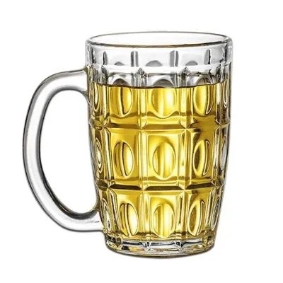 Pivska čaša s držalom, staklena, kapacitet 401-500 ml, moderni minimalisticki stil, pakiranje u papirnatoj kutiji