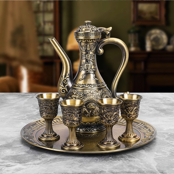 Retro luksuzni set za liker s motivom zmaja i feniksa, od aluminija – kućna upotreba, metalni dodaci za vino i dekor