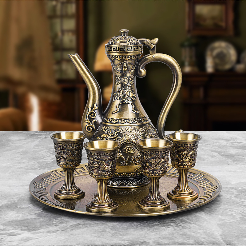 Retro luksuzni set za liker s motivom zmaja i feniksa, od aluminija – kućna upotreba, metalni dodaci za vino i dekor