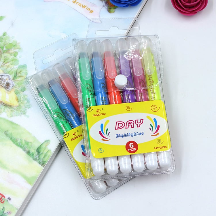 Fluorescenski marker HY-200 - Plastično kućište, 6 komada u PVC vrećici, Tisak logotipa, Prilagodba dostupna