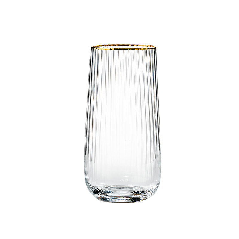 Set čaša od stakla s prozirnim prugama – otporno staklo na toplinu, kapacitet 401–500 ml, moderni minimalistički stil, prilagodljiv logo