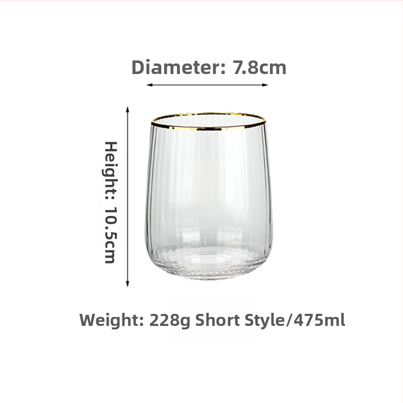 Set čaša od stakla s prozirnim prugama – otporno staklo na toplinu, kapacitet 401–500 ml, moderni minimalistički stil, prilagodljiv logo