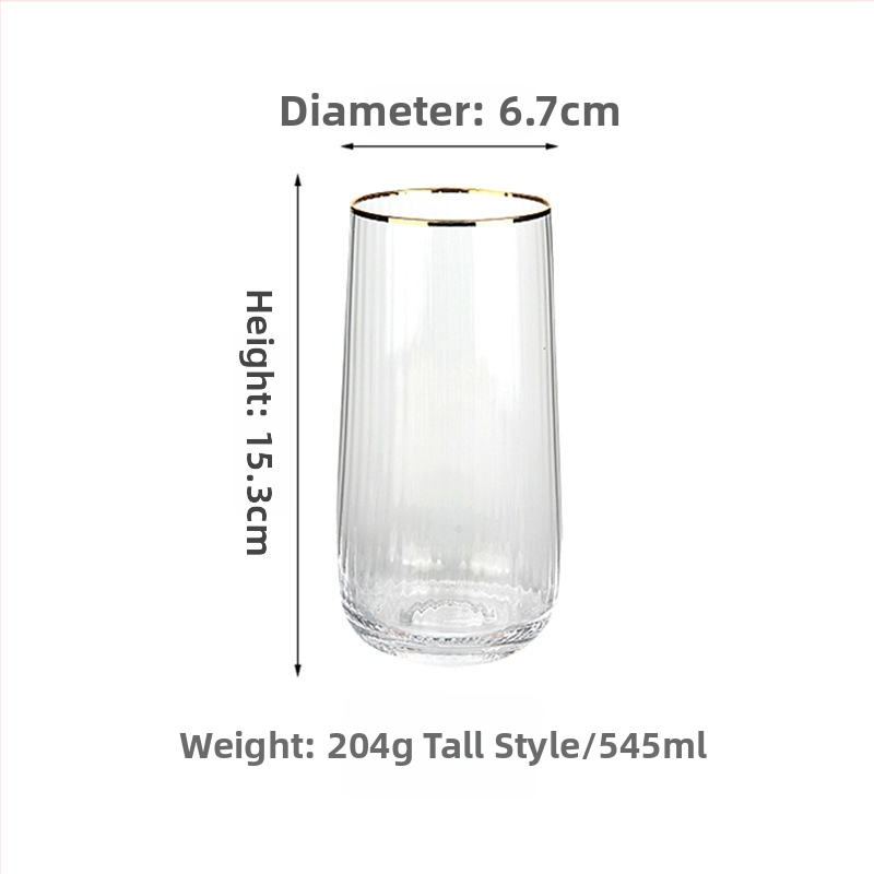 Set čaša od stakla s prozirnim prugama – otporno staklo na toplinu, kapacitet 401–500 ml, moderni minimalistički stil, prilagodljiv logo