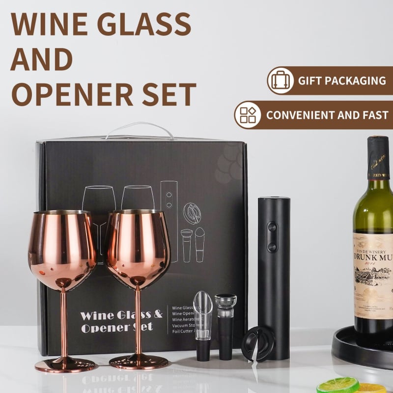 Set čaša za vino od nehrđajućeg čelika – skandinavski stil, kapacitet 401–500 ml, 6–10 komada, poklon kutija
