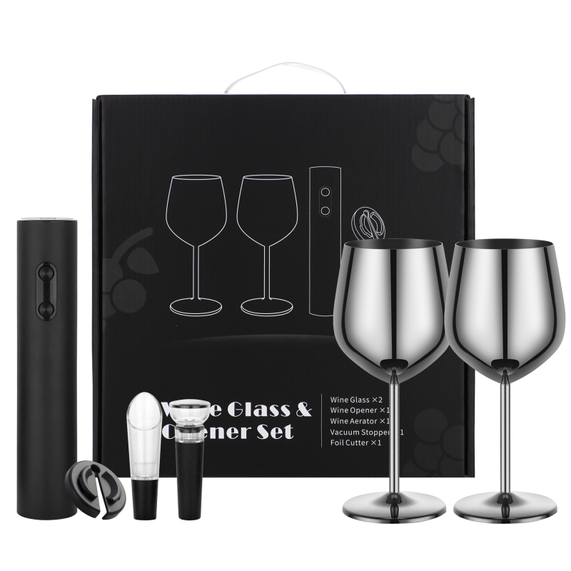 Set čaša za vino od nehrđajućeg čelika – skandinavski stil, kapacitet 401–500 ml, 6–10 komada, poklon kutija