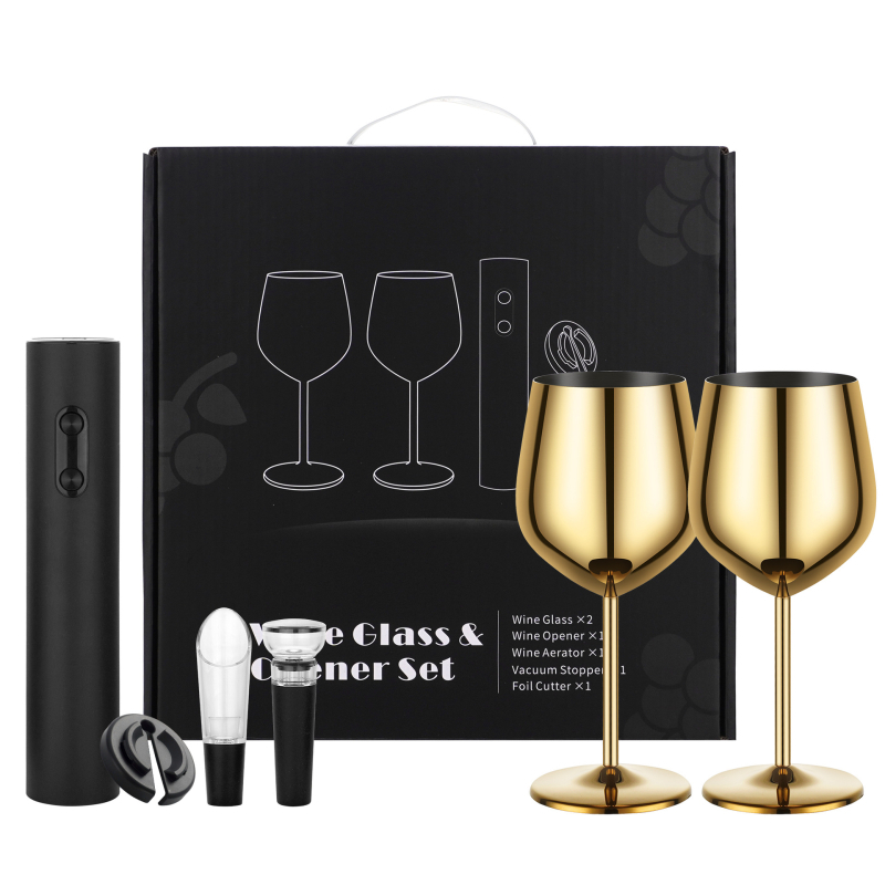 Set čaša za vino od nehrđajućeg čelika – skandinavski stil, kapacitet 401–500 ml, 6–10 komada, poklon kutija