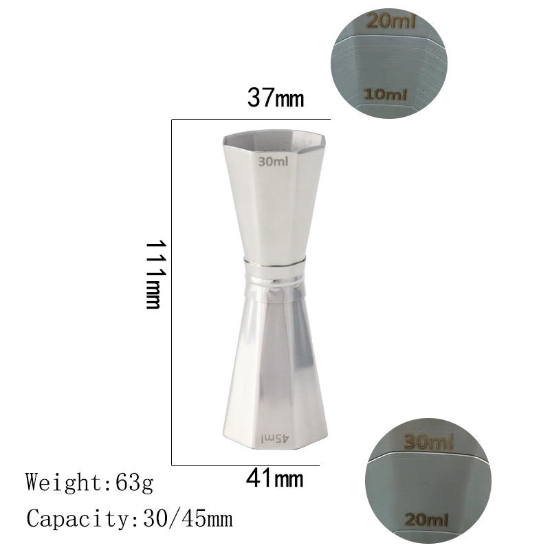 Džiger za koktele od nehrđajućeg čelika, kapacitet 30/45 ml, moderni minimalistički stil, težina 70 g, Nobson marka