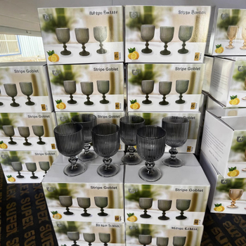 Nordijski stil staklena goblet čaša s visokim stalkom, kapacitet 301–400 ml, bez ručke, set od 6–10 komada