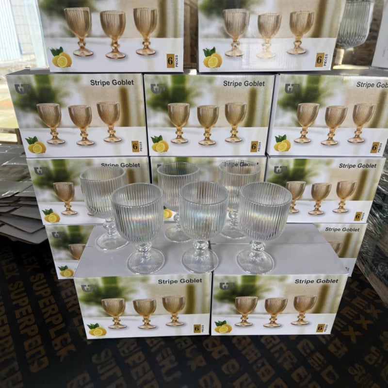 Nordijski stil staklena goblet čaša s visokim stalkom, kapacitet 301–400 ml, bez ručke, set od 6–10 komada