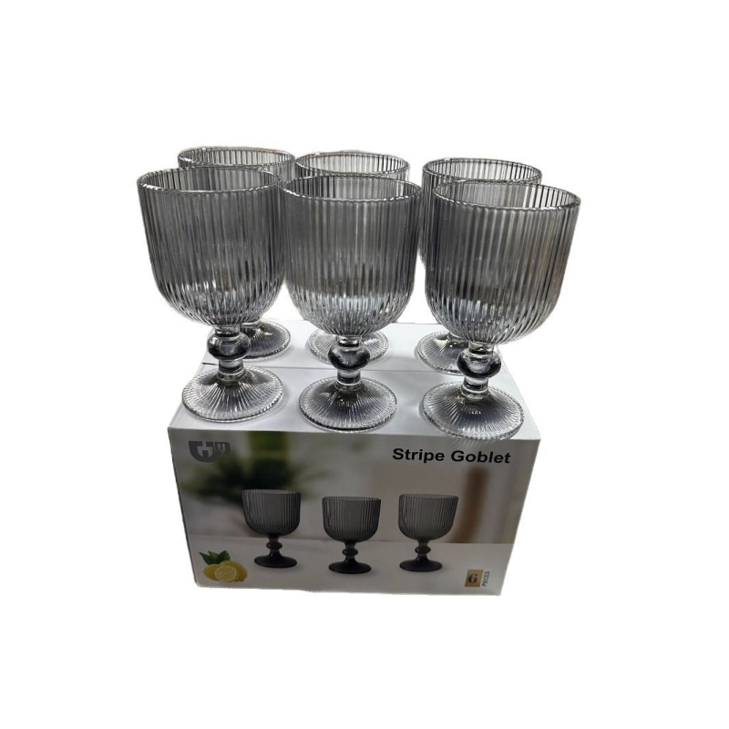 Nordijski stil staklena goblet čaša s visokim stalkom, kapacitet 301–400 ml, bez ručke, set od 6–10 komada