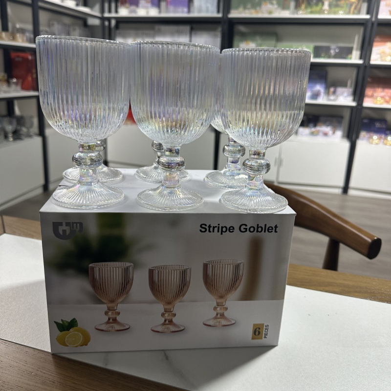 Nordijski stil staklena goblet čaša s visokim stalkom, kapacitet 301–400 ml, bez ručke, set od 6–10 komada