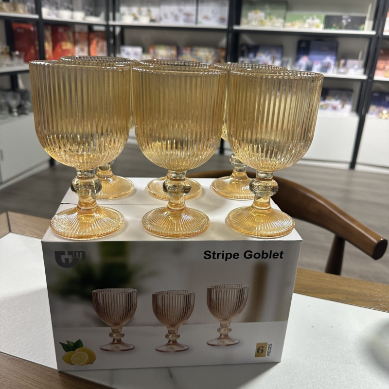 Nordijski stil staklena goblet čaša s visokim stalkom, kapacitet 301–400 ml, bez ručke, set od 6–10 komada