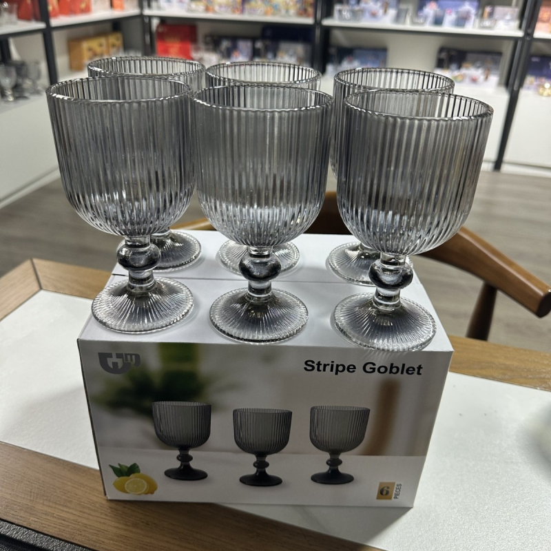 Nordijski stil staklena goblet čaša s visokim stalkom, kapacitet 301–400 ml, bez ručke, set od 6–10 komada