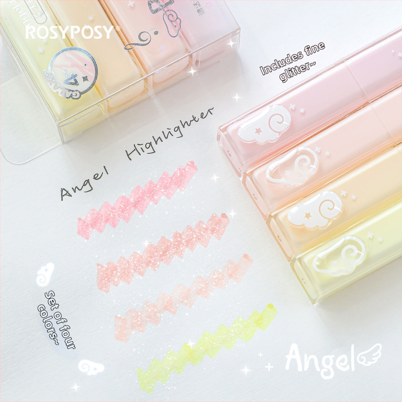 RosyPosy Csillogó Highlighter Marker, 4 darabos készlet, műanyag ház, modell Rs257o