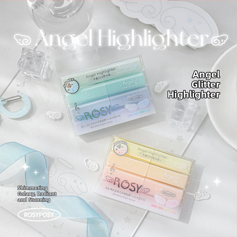 RosyPosy Csillogó Highlighter Marker, 4 darabos készlet, műanyag ház, modell Rs257o