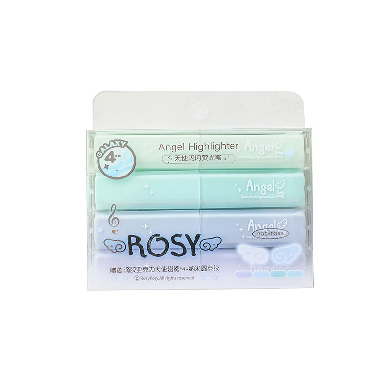 RosyPosy Csillogó Highlighter Marker, 4 darabos készlet, műanyag ház, modell Rs257o
