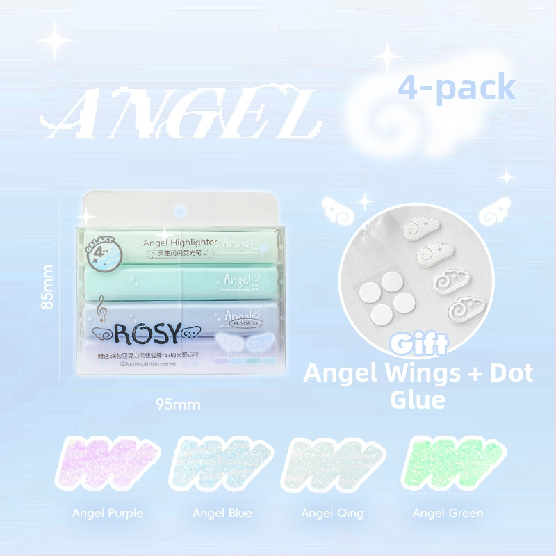 RosyPosy Csillogó Highlighter Marker, 4 darabos készlet, műanyag ház, modell Rs257o