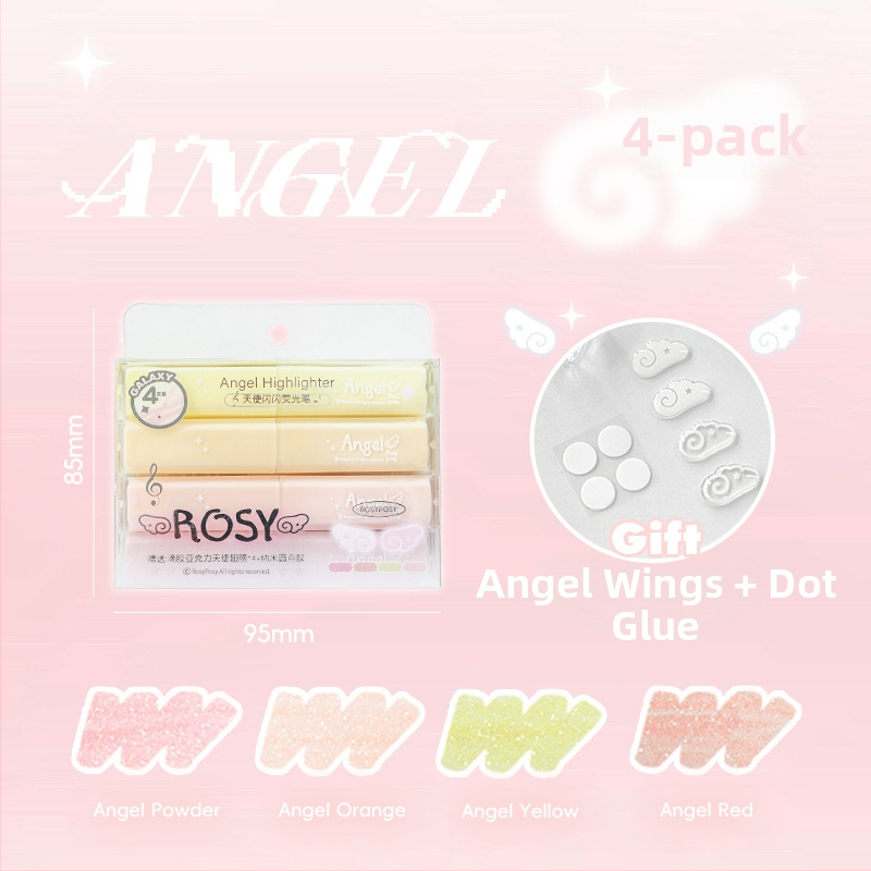 RosyPosy Csillogó Highlighter Marker, 4 darabos készlet, műanyag ház, modell Rs257o