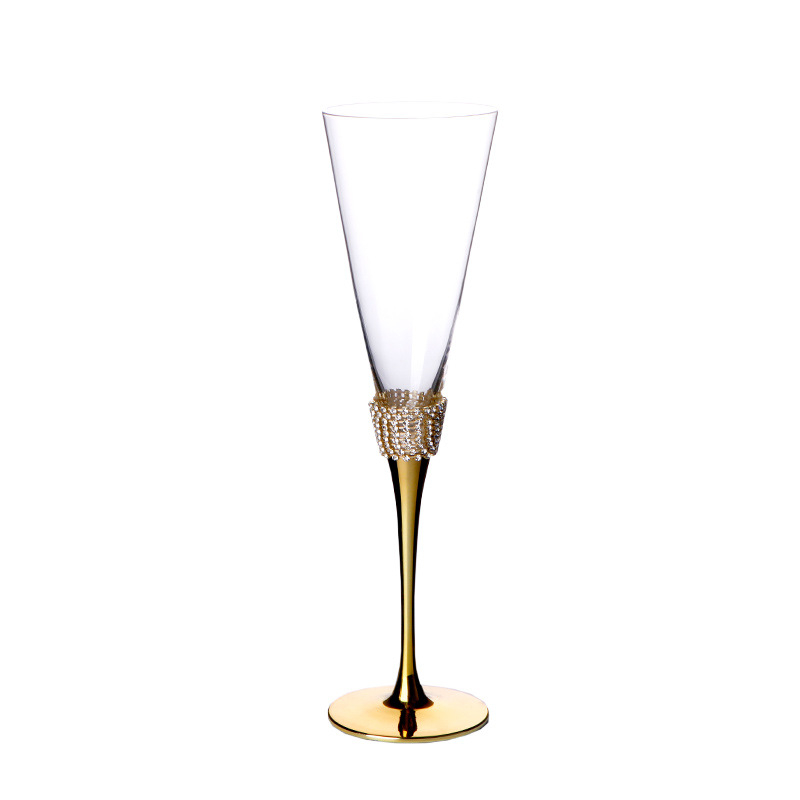Sijin čaša za šampanjac, kristalno staklo s dijamantnim ukrašivanjem, set od dva komada, moderni minimalistički stil, kapacitet 101–200 ml