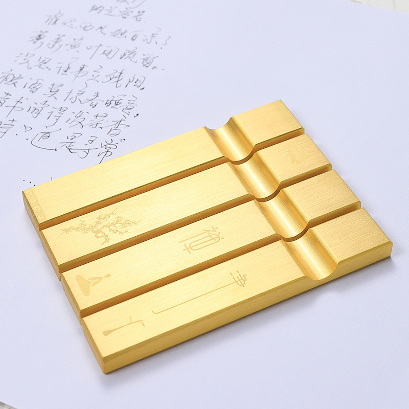 Месингов държач за писалка и правило за калиграфия, дизайн Четирите съкровища на учението, двойен тежител за хартия, модел Bj-2012, гравиране Jianjie, възможност за печат на лого