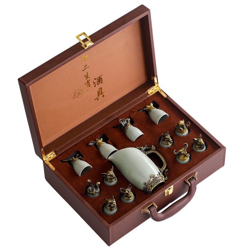 Keramički set čašica za liker s dvanaest znakova zodijaka, retro stil, kapacitet 1–100 ml, poklon kutija