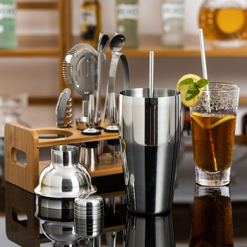 Rozsdamentes acél koktél shaker készlet nyomtatott logóval, 13 részes készlet, 10 alkatrész