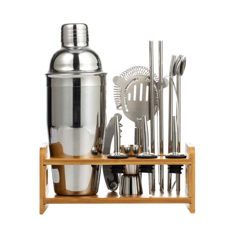 Rozsdamentes acél koktél shaker készlet nyomtatott logóval, 13 részes készlet, 10 alkatrész