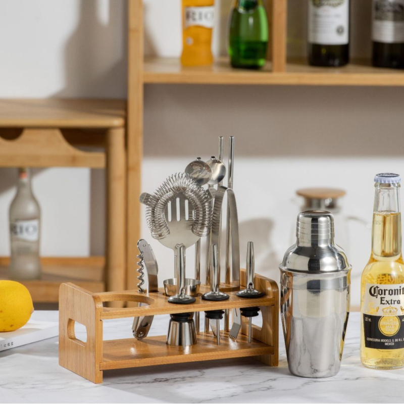 Rozsdamentes acél koktél shaker készlet nyomtatott logóval, 13 részes készlet, 10 alkatrész