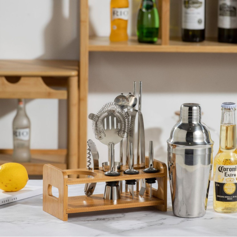 Rozsdamentes acél koktél shaker készlet nyomtatott logóval, 13 részes készlet, 10 alkatrész