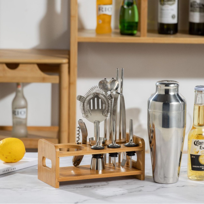 Rozsdamentes acél koktél shaker készlet nyomtatott logóval, 13 részes készlet, 10 alkatrész