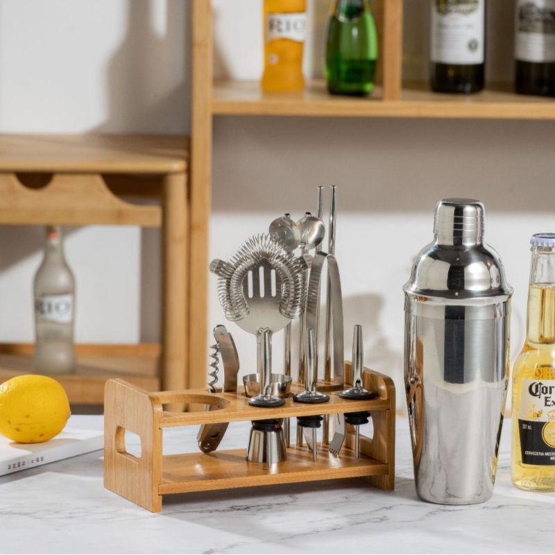 Rozsdamentes acél koktél shaker készlet nyomtatott logóval, 13 részes készlet, 10 alkatrész