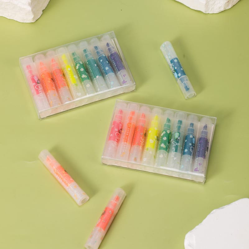 Han Ku HK-881 Mini moduláris fluoreszkáló jelölő készlet – dupla végű, 8 db/csomag, műanyag burkolat, PVC csomagolás