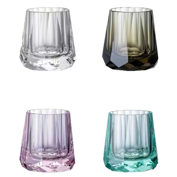 Whiskey pohár, modern minimalista stílus, K9 ólommentes kristály, 201-300 ml, kézzel készített diamantszerű vágás és sík alj