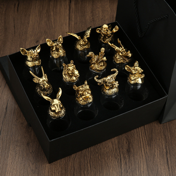 Cinkötvözetből készült boros pohár készlet, 12 darabos ajándékdoboza, National Tide Wind stílus, új kínai stílus, nyomtatott logóval