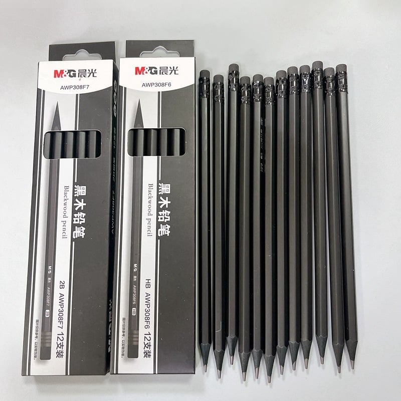 M&G 308F6/308F7 Drvena šestostruka olovka za učenike osnovne škole, 2B/HB, s kožnim vrhom