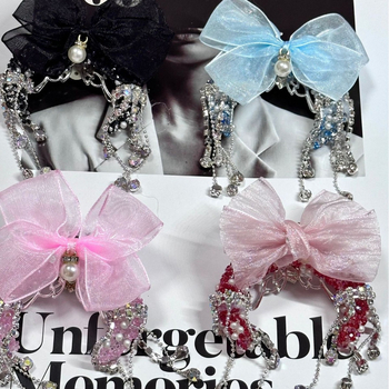 DIY gyöngy toll kiegészítők masnival és bojtokkal, holdlyukas medál, koreai stílus, kézzel készített, műanyag