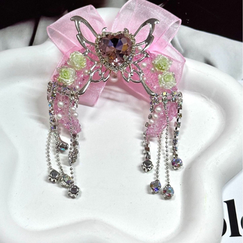 DIY gyöngy toll kiegészítők masnival és bojtokkal, holdlyukas medál, koreai stílus, kézzel készített, műanyag